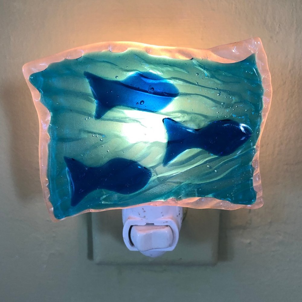 Blue Glass Mermaid Worthy Nightlight 3.25" x 2.25" - Picture 2 of 4